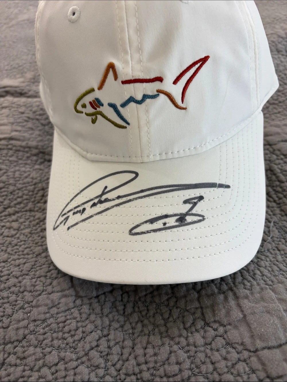 Greg Norman Collection White Men’s Swim Cap with Multicolor Shark Logo